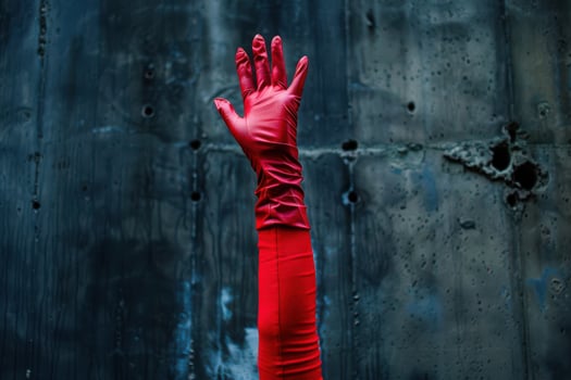 A woman in a red dress and red gloves photo