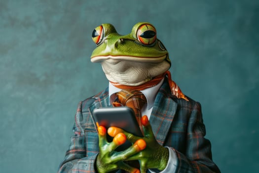 Studio Photo Portrait of a Happy Frog in Business Clothing