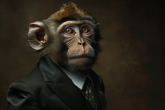 Monkey Posing in Business Clothes in Studio photo