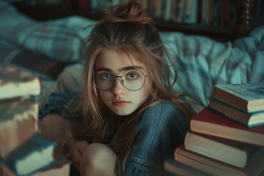 Intelligent Young Girl with Glasses and Study Materials photo