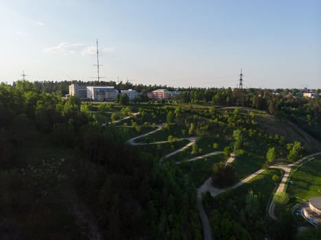 Aerial top vew of winding road in the city photo