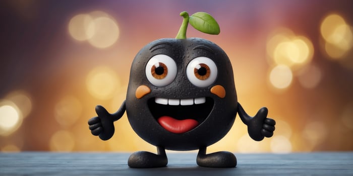 A lively black beans mascot sporting a cheerful expression. photo