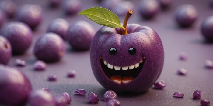 A purple fruit with a smiling face on it. photo