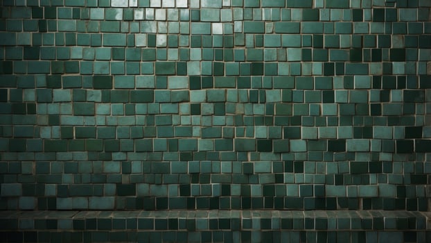 old green tiles on the wall as background. photo