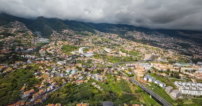 Aerial drone view of Funchal town, Madeira, Portugal photo