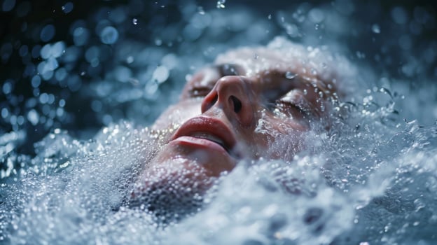 The steam rising from a persons body as they emerge from an ice bath their skin flushed red from the cold photo