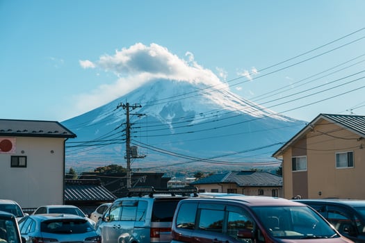 View of Mount Fuji near lake Kawaguchi, Yamanashi, Japan. landmark for tourist attractions. Japan travel, destinations and vacations concept photo