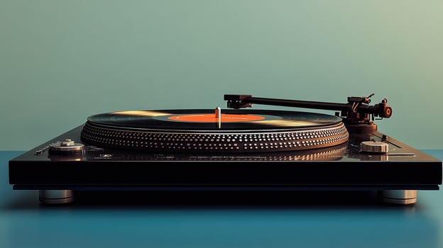 Vintage stereo turntable playing a vinyl record photo