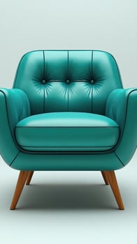 Modern teal upholstered armchair standing on a white background photo