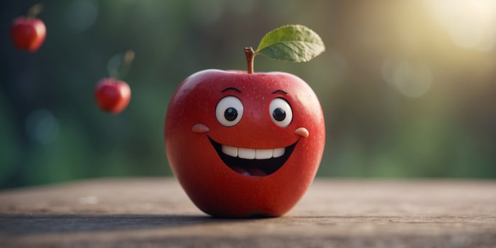 A cheerful animated red apple with a smile on its face. photo