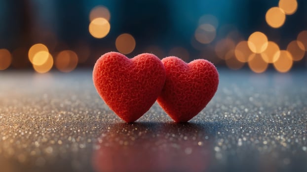 blurred Two red hearts decorative colorful sponge is small heart blurred background. photo