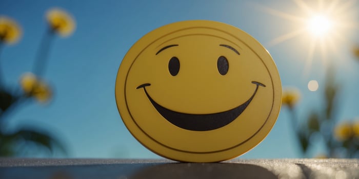 a smiley face is on a blue board with the sun. photo