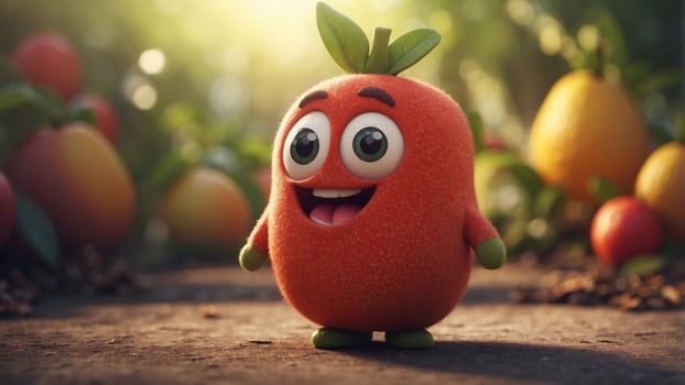 A charming 2d character depicting a lovable Ugni fruit mascot. photo