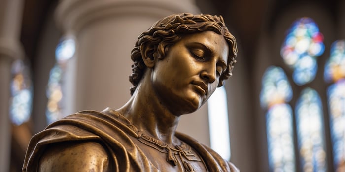 A close-up of a religious statue in a cathedral. photo