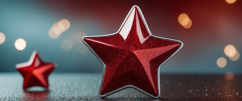 Banner with star shaped glitter on red background. photo