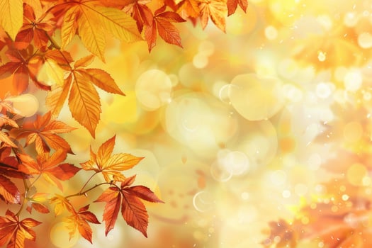Autumn golden background with leaves and copy space photo