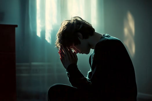 A man is sitting on the floor and praying photo