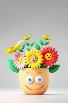 Mascot character illustration of pot with smiling flowers photo