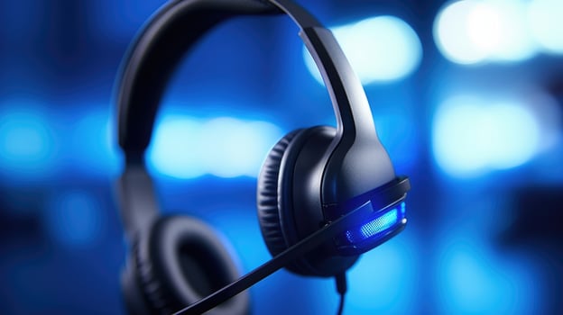 Extreme closeup of a headset, emphasizing the block voice chat feature for added safety while gaming online. photo