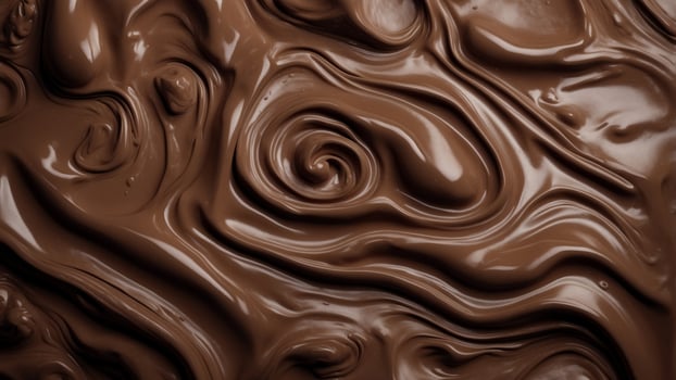 Flat lay elegance background of melted dark chocolate with delicate smooth intricate swirls for wallpaper and design. photo
