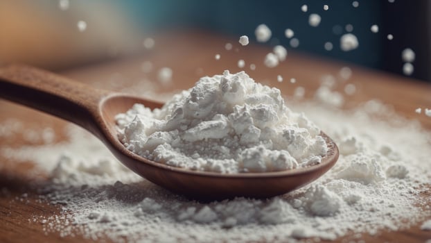 A spoon is scooping up some powdered sugar. photo