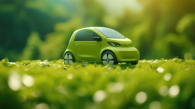 Detailed shot of a compact, ecofriendly electric car, symbolizing the shift towards greener transportation. photo