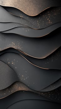 Elegant dark background with golden glitter forming wavy shapes photo