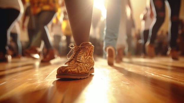 Closeup of intricate footwork in a cultural dance class photo