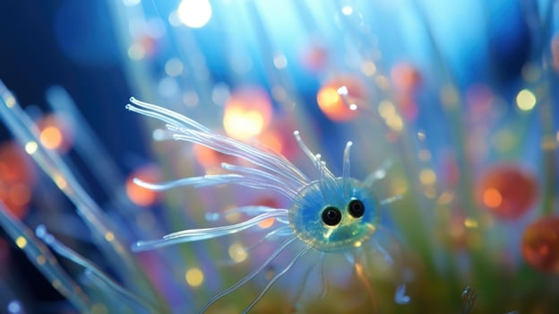 Closeup of a tiny plankton, essential to the oceans food chain and survival of marine life. photo