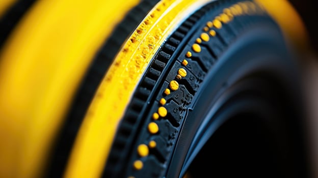 Macro shot of the ecofriendly tires on a public transport bus photo