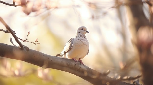 Closeup of a dove perched on a branch, symbolizing hope and reconciliation. photo