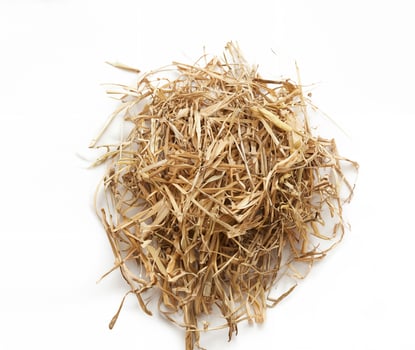 Top View, Isolated Pile of Dry Hay and Straw on White Background photo