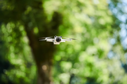 Professional drone filming the park on a sunny day photo