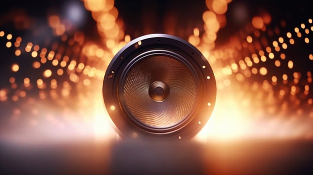 Closeup of a speaker vibrating and emitting deep, bassheavy sounds that reverberate throughout the entire room. photo