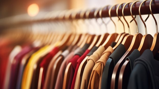 Closeup of a row of empty hangers, ready to display the latest fashion creations. photo