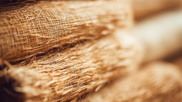 Closeup of woven natural hemp fibers used in ecofriendly textile manufacturing process. photo