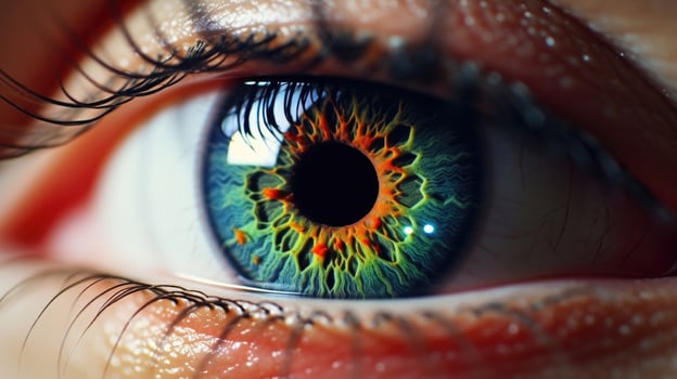 Intense closeup of a young artists eye, completely focused on their digital canvas. photo