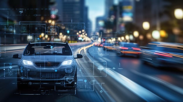 Closeup of a selfdriving cars sensors and cameras. photo