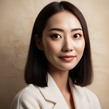 A Photo of Face Closeup Beautiful Mixed Portrait Young Korean Stylish Woman