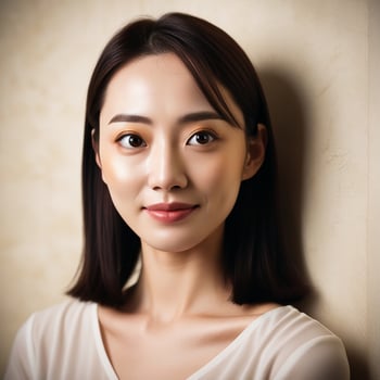 A Photo of Face Closeup Beautiful Mixed Portrait Young Korean Stylish Woman