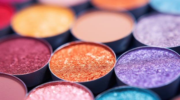 Extreme closeup of a makeup palette, used to create stunning beauty looks for social media. photo