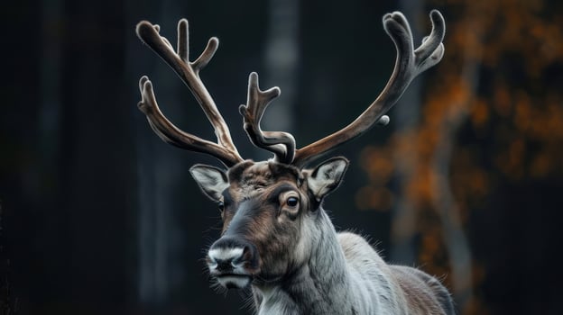 A majestic reindeer standing in a snow-covered forest during winter. photo