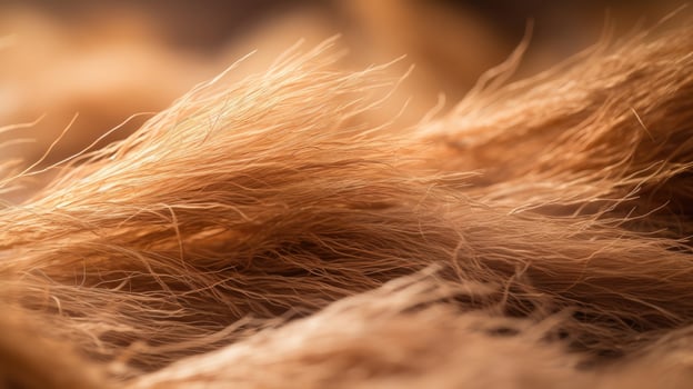 Macro shot of handpicked flax fibers, used in sustainable linen production to reduce water usage. photo