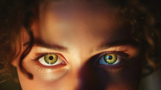 Extreme closeup of a young persons eye looking at their phone screen, emphasizing the allconsuming nature of social media in teen culture. photo