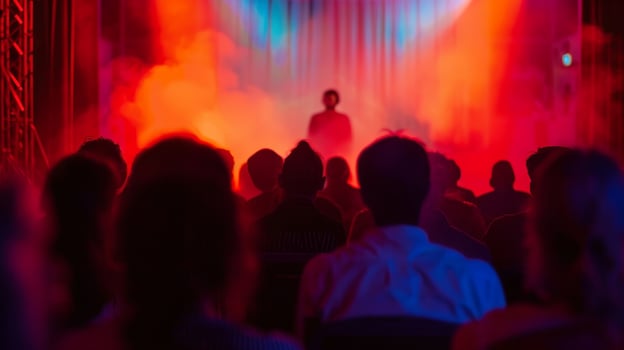 The performers on stage are blurred into the background a haunting backdrop for the audience photo