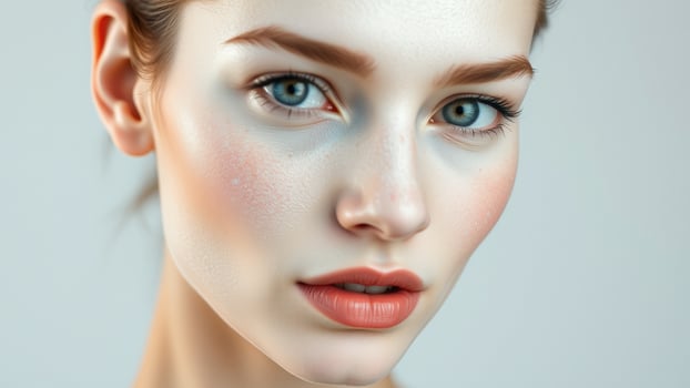 Close-up Portrait of Young Woman with Blue Eyes photo