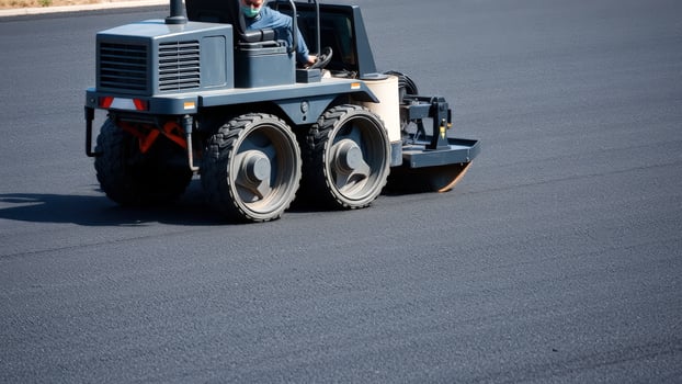 Construction worker driving a road roller photo