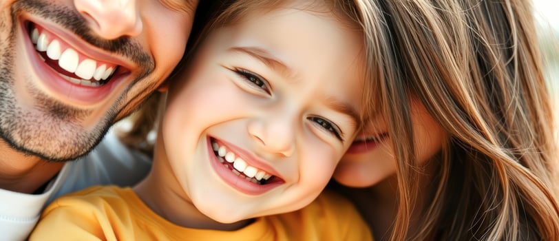 Close-up of a smiling child with parents photo