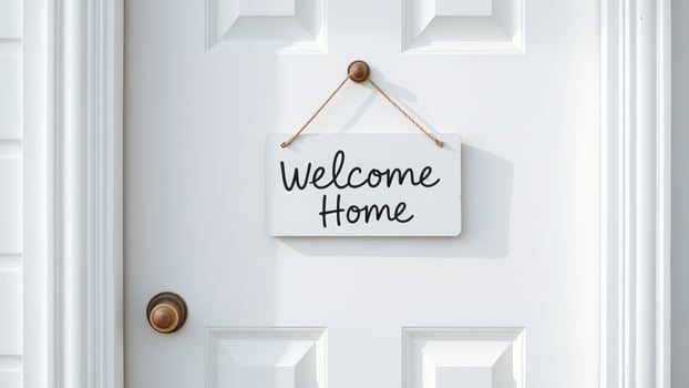 Welcome Home Sign on White Door photo