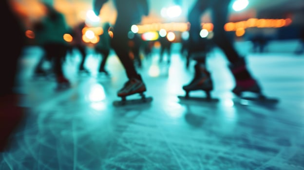 Soft edges of skaters in a dreamlike indoor skating scen photo